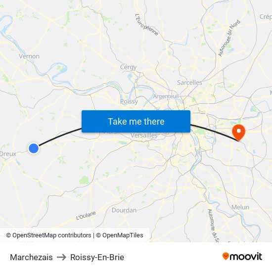 Marchezais to Roissy-En-Brie map