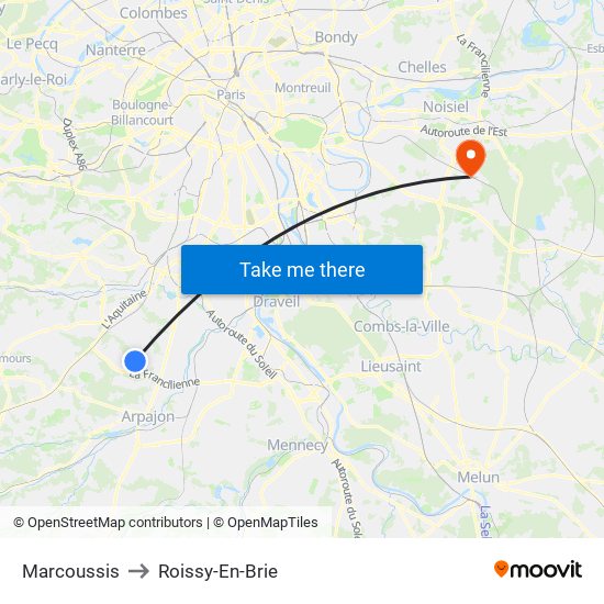 Marcoussis to Roissy-En-Brie map