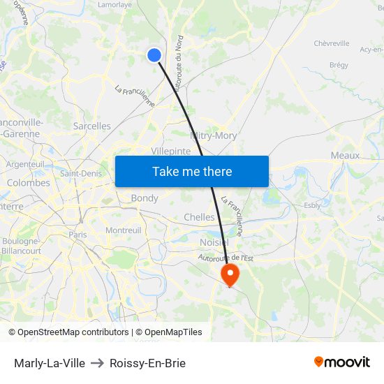 Marly-La-Ville to Roissy-En-Brie map