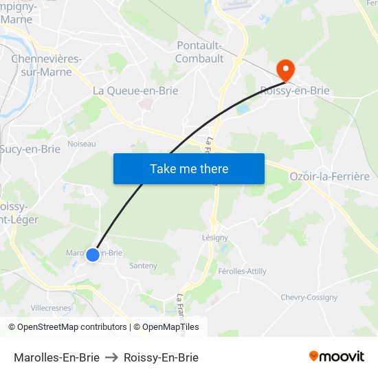 Marolles-En-Brie to Roissy-En-Brie map