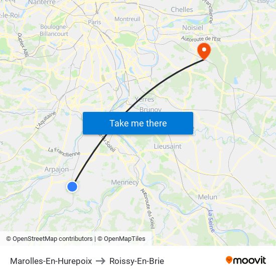 Marolles-En-Hurepoix to Roissy-En-Brie map