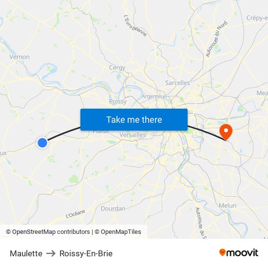 Maulette to Roissy-En-Brie map