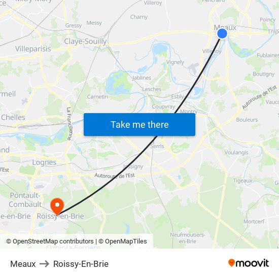 Meaux to Roissy-En-Brie map