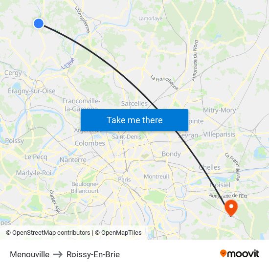 Menouville to Roissy-En-Brie map