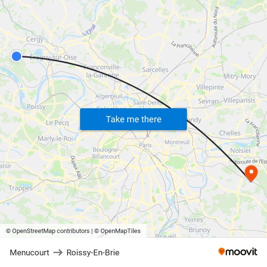 Menucourt to Roissy-En-Brie map