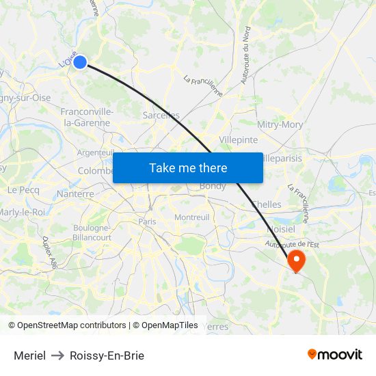Meriel to Roissy-En-Brie map