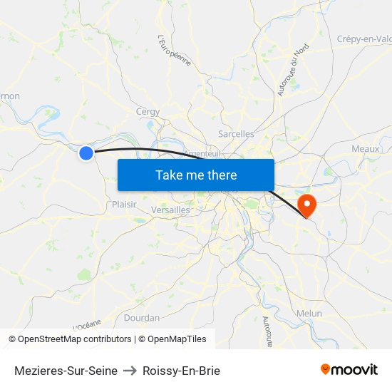 Mezieres-Sur-Seine to Roissy-En-Brie map