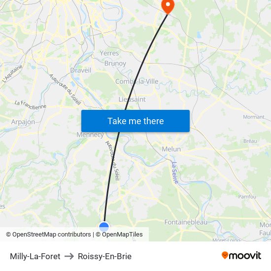 Milly-La-Foret to Roissy-En-Brie map