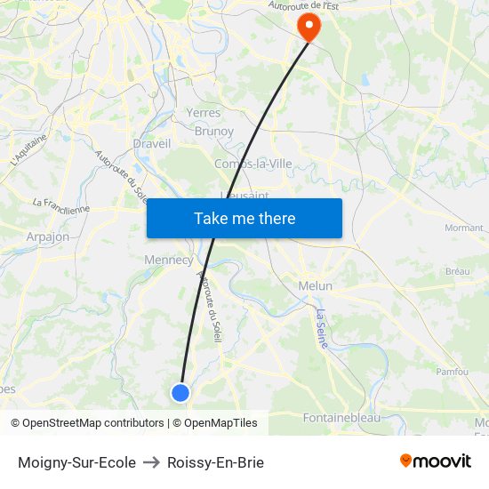 Moigny-Sur-Ecole to Roissy-En-Brie map