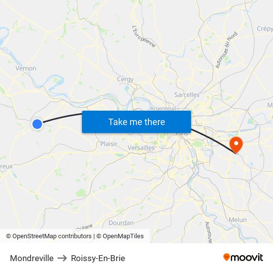 Mondreville to Roissy-En-Brie map