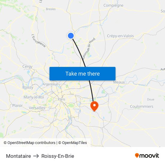 Montataire to Roissy-En-Brie map