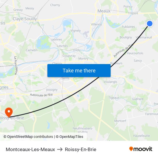 Montceaux-Les-Meaux to Roissy-En-Brie map