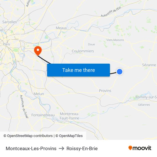 Montceaux-Les-Provins to Roissy-En-Brie map
