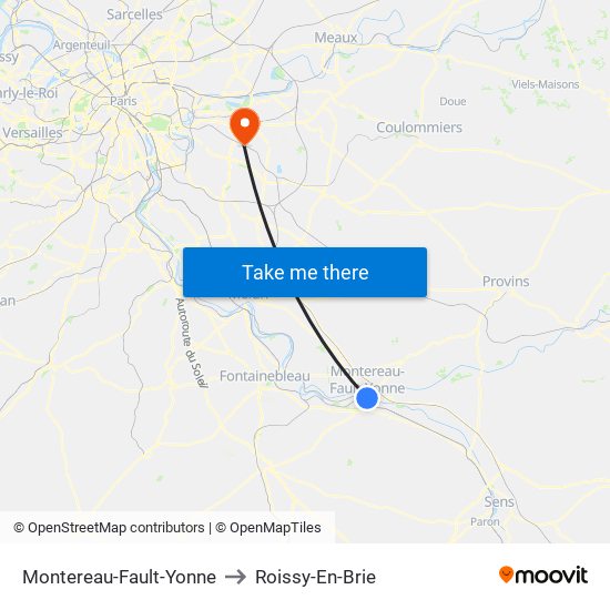 Montereau-Fault-Yonne to Roissy-En-Brie map