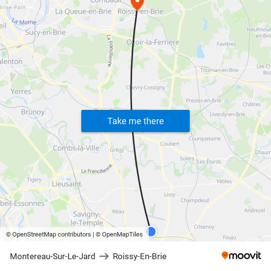 Montereau-Sur-Le-Jard to Roissy-En-Brie map