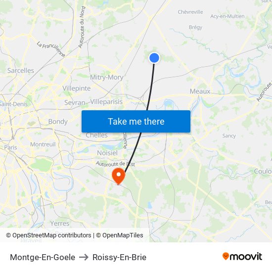 Montge-En-Goele to Roissy-En-Brie map
