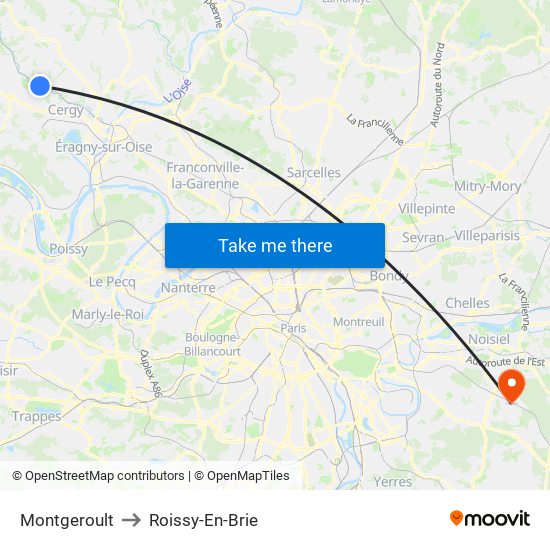 Montgeroult to Roissy-En-Brie map