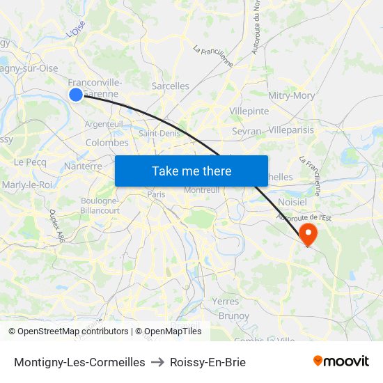 Montigny-Les-Cormeilles to Roissy-En-Brie map