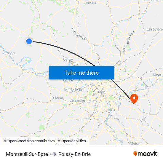 Montreuil-Sur-Epte to Roissy-En-Brie map