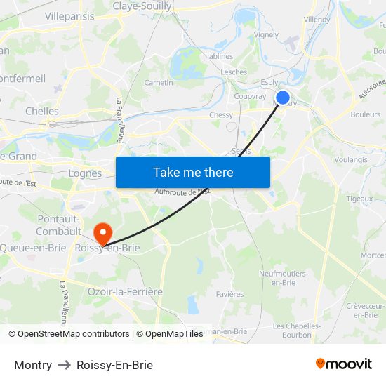 Montry to Roissy-En-Brie map