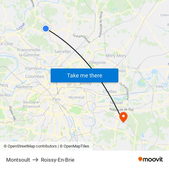 Montsoult to Roissy-En-Brie map