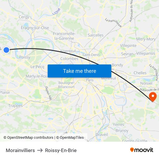 Morainvilliers to Roissy-En-Brie map