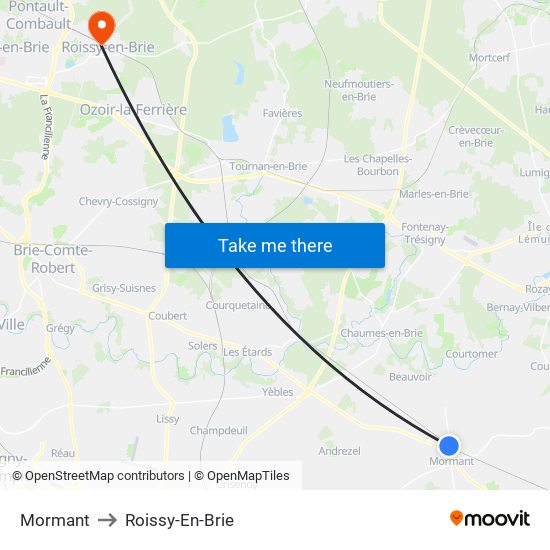 Mormant to Roissy-En-Brie map