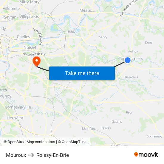 Mouroux to Roissy-En-Brie map