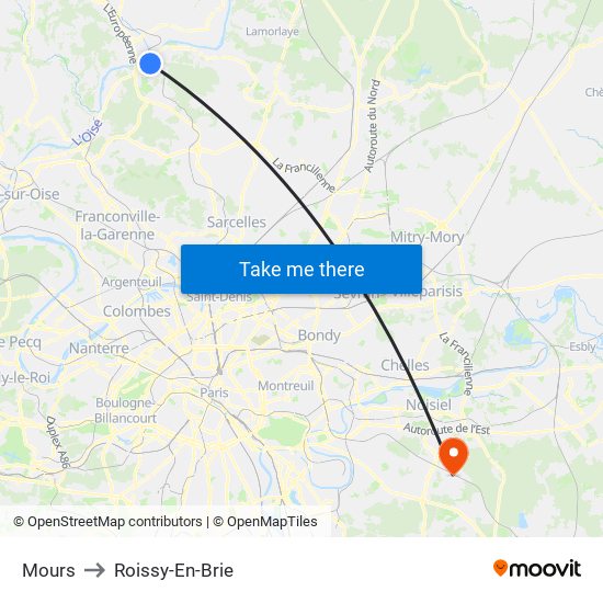 Mours to Roissy-En-Brie map