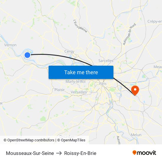 Mousseaux-Sur-Seine to Roissy-En-Brie map