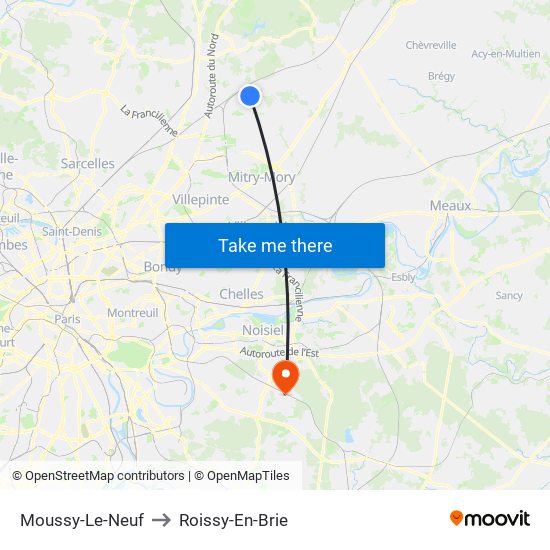 Moussy-Le-Neuf to Roissy-En-Brie map