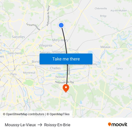 Moussy-Le-Vieux to Roissy-En-Brie map