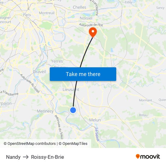 Nandy to Roissy-En-Brie map