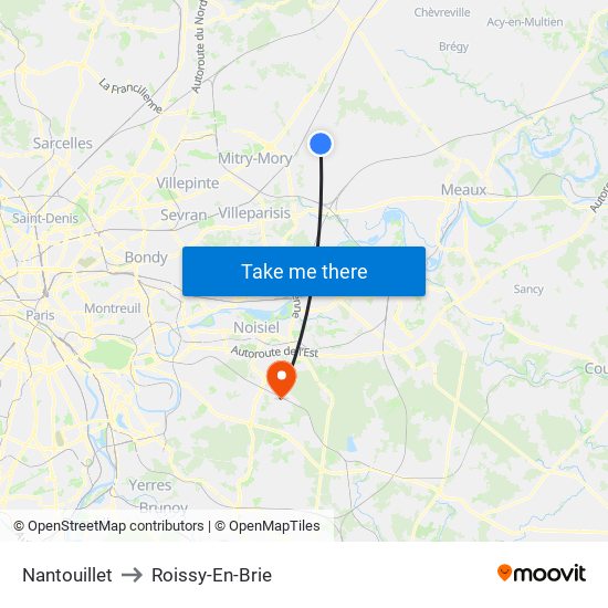 Nantouillet to Roissy-En-Brie map