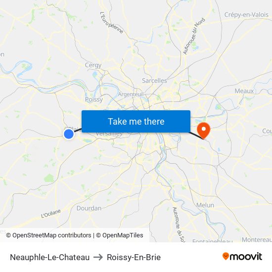 Neauphle-Le-Chateau to Roissy-En-Brie map