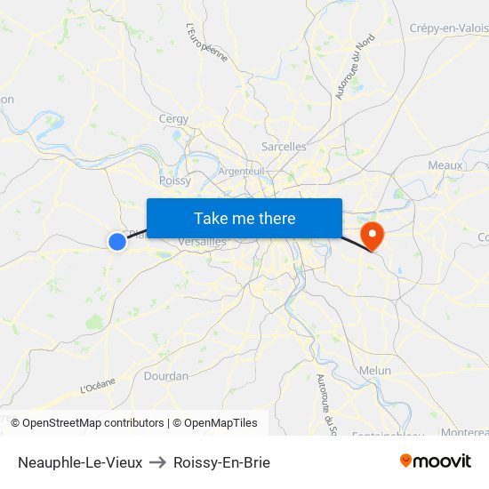 Neauphle-Le-Vieux to Roissy-En-Brie map