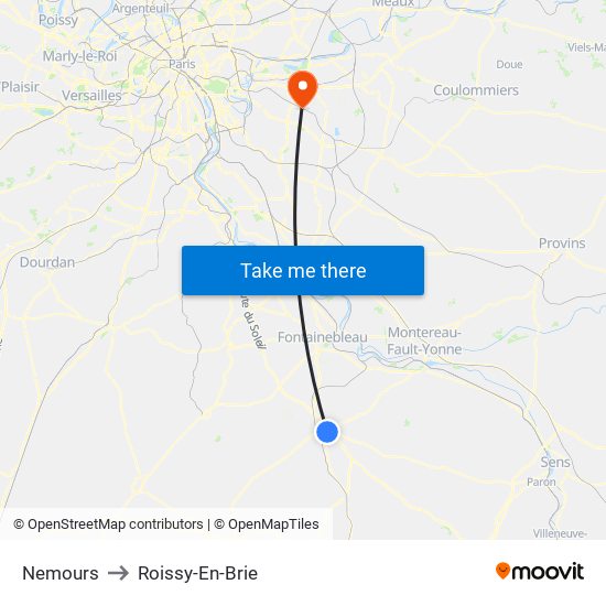 Nemours to Roissy-En-Brie map