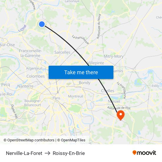 Nerville-La-Foret to Roissy-En-Brie map