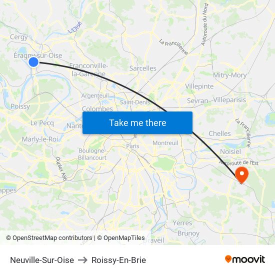 Neuville-Sur-Oise to Roissy-En-Brie map