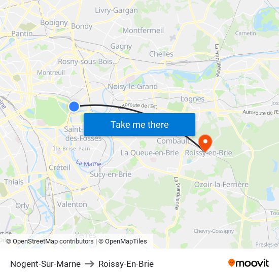 Nogent-Sur-Marne to Roissy-En-Brie map