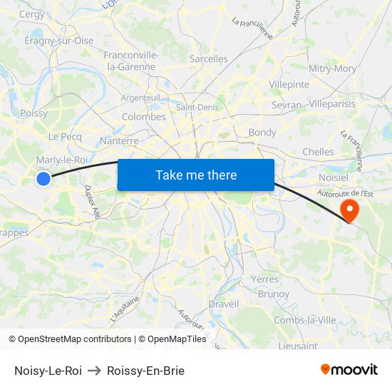 Noisy-Le-Roi to Roissy-En-Brie map