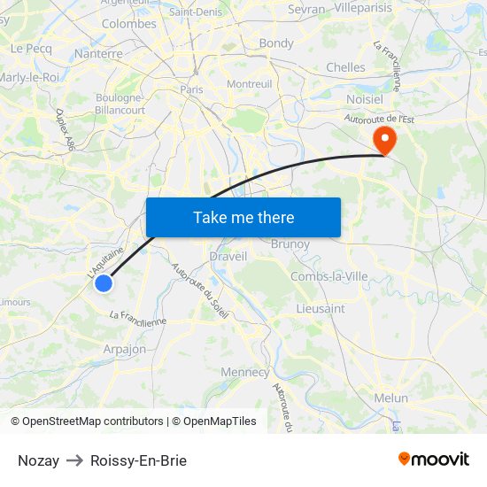 Nozay to Roissy-En-Brie map