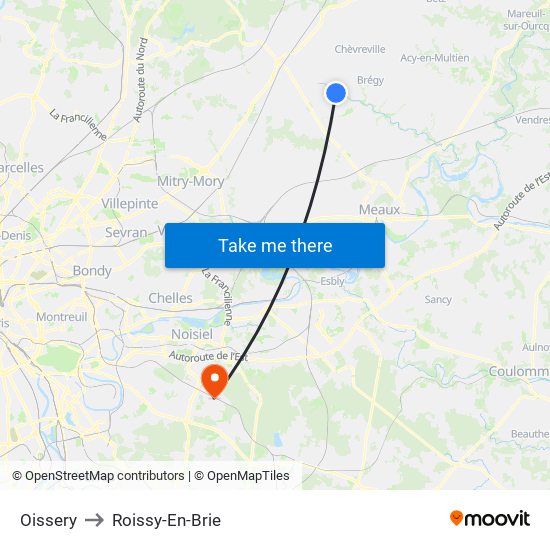 Oissery to Roissy-En-Brie map