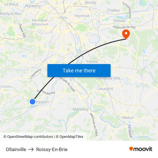 Ollainville to Roissy-En-Brie map