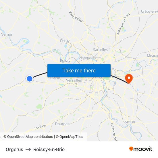 Orgerus to Roissy-En-Brie map