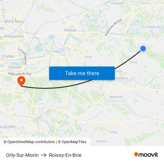 Orly-Sur-Morin to Roissy-En-Brie map