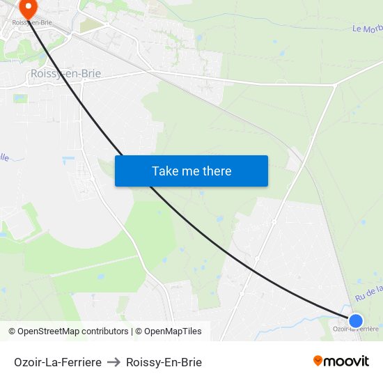 Ozoir-La-Ferriere to Roissy-En-Brie map