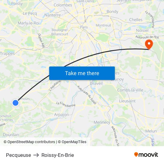 Pecqueuse to Roissy-En-Brie map