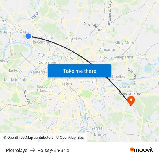 Pierrelaye to Roissy-En-Brie map