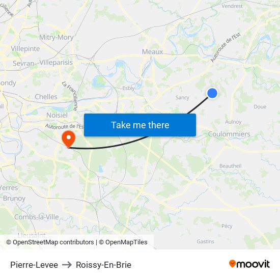 Pierre-Levee to Roissy-En-Brie map